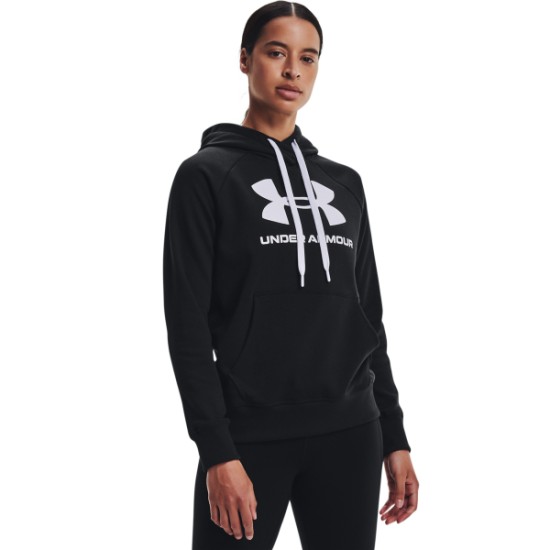 WMNS UA RIVAL FLEECE LOGO HOODIE BLACK/WHT