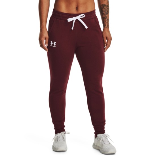 W UA RIVAL FLEECE JOGGER CHESTNUT RED/WHT
