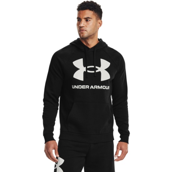 UA MENS  RIVAL FLEECE BIG LOGO HOODIE BLACK/WHT