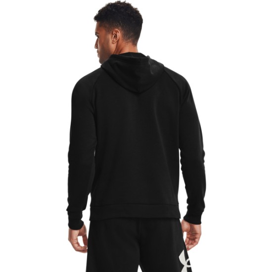 UA MENS  RIVAL FLEECE BIG LOGO HOODIE BLACK/WHT