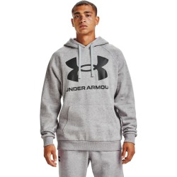 UA MENS  RIVAL FLEECE BIG LOGO HOODIE MOD GRAY LIGHT HEATHER/BLACK UA MENS  RIVAL FLEECE BIG LOGO HOODIE MOD GRAY LIGHT HEATHER/BLACK