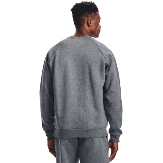 MEN S UA RIVAL FLEECE CREW PITCH GRAY LIGHT HEATHER/ONYX WHT
