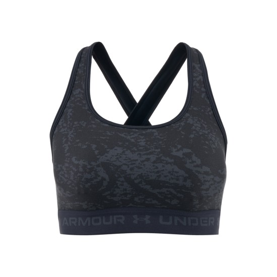 UA MID CROSSBACK PRINTED  BRA  BLACK/GRAY