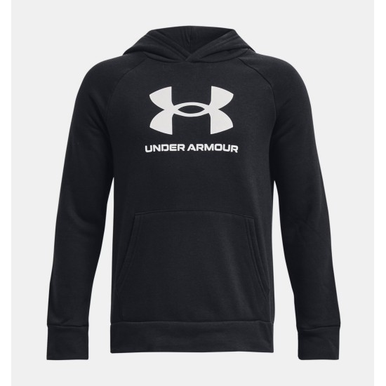 BOYS UA RIVAL FLEECE BIG LOGO HOODIE  BLACK/WHT