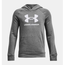 BOYS UA RIVAL FLEECE BIG LOGO HOODIE CASTLEROCK LIGHT HEATHER/WHT BOYS UA RIVAL FLEECE BIG LOGO HOODIE CASTLEROCK LIGHT HEATHER/WHT