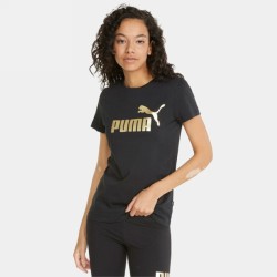 W PUMA ESS+ METALLIC LOGO T-SHIRT BLACK/GOLD FOIL